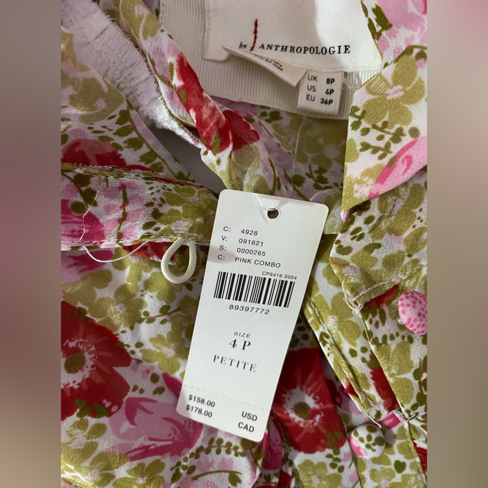 By Anthropologie Puff-Sleeve Ruched Mesh Midi Shirt Dress 4p new pink nwt - Picture 9 of 9